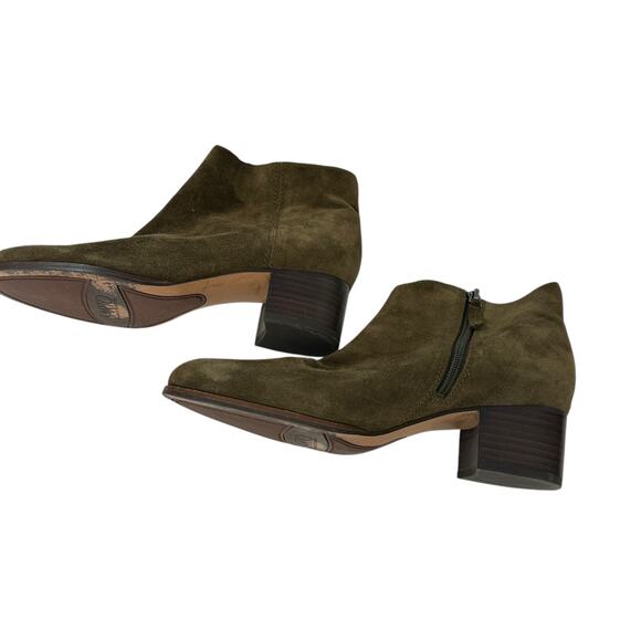 Franco Sarto Dark Olive Green Leather Ankle Boots Low Heel Zipper Size 8 - Picture 5 of 5